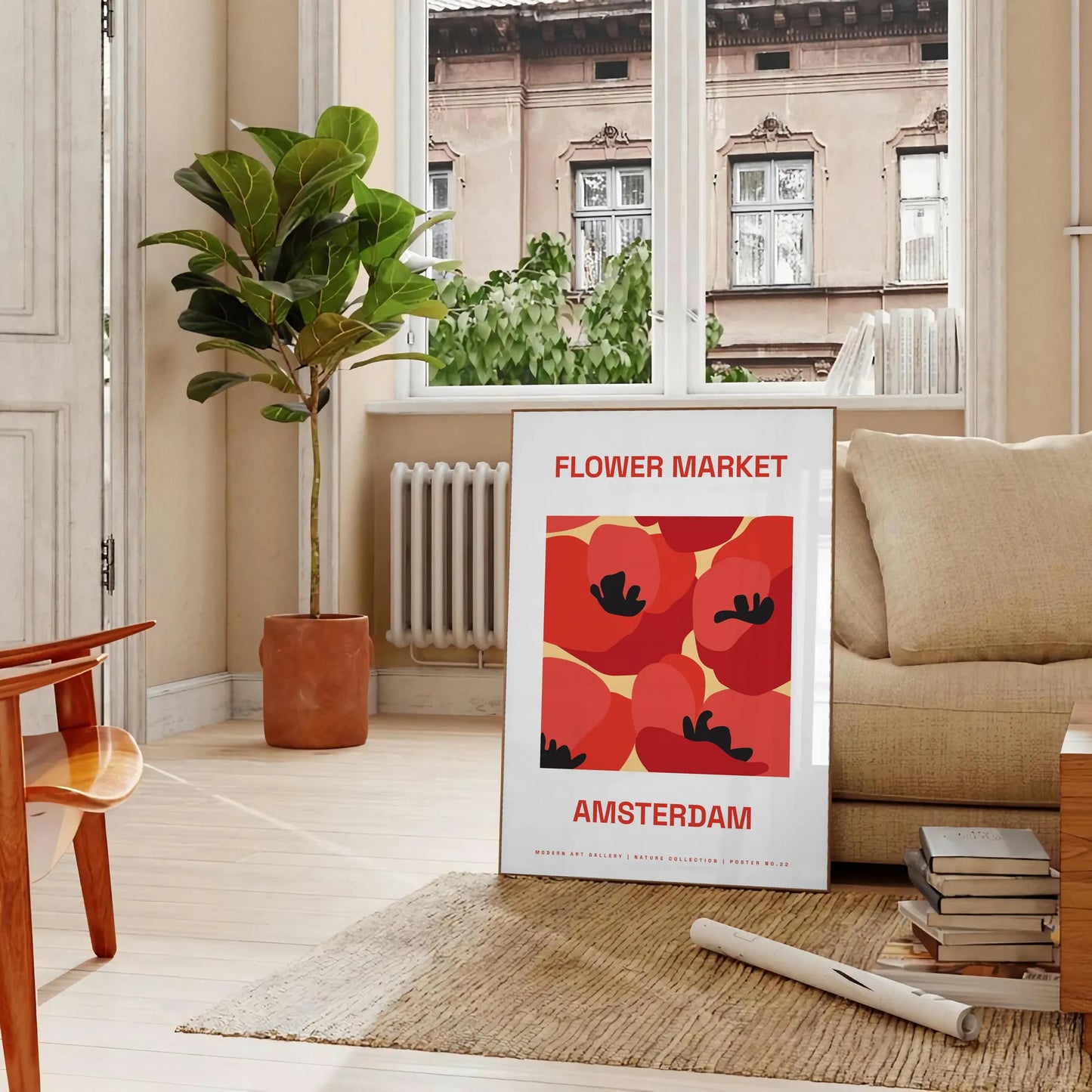 space stunning flower art prints vibrant market garden poster striking black orange hues elegant modern touch wall thoughtful gift sizes A4 cm A0